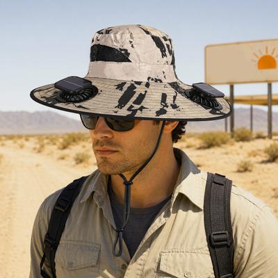 Solar-Ventilator-Hut, UPF 50+ breiter Rand-Sonnenhut mit 2 Lüftern, Solar & USB wiederaufladbar, 3 Geschwindigkeiten für Angeln/Camping/Wandern/Gärtnern