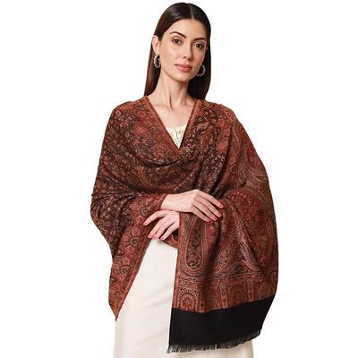 Pashmoda- Women's Faux Pashmina Jamawar Shawl, Wrap (SIZE: 40X80 Inches) (Black)