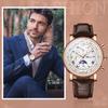 Leather Water Quartz Large Calendar White Black Silver Fashionable Gift for Birthday Men's Wristwatch, Strap, Three-Eye Design, Resistant, Luminous,