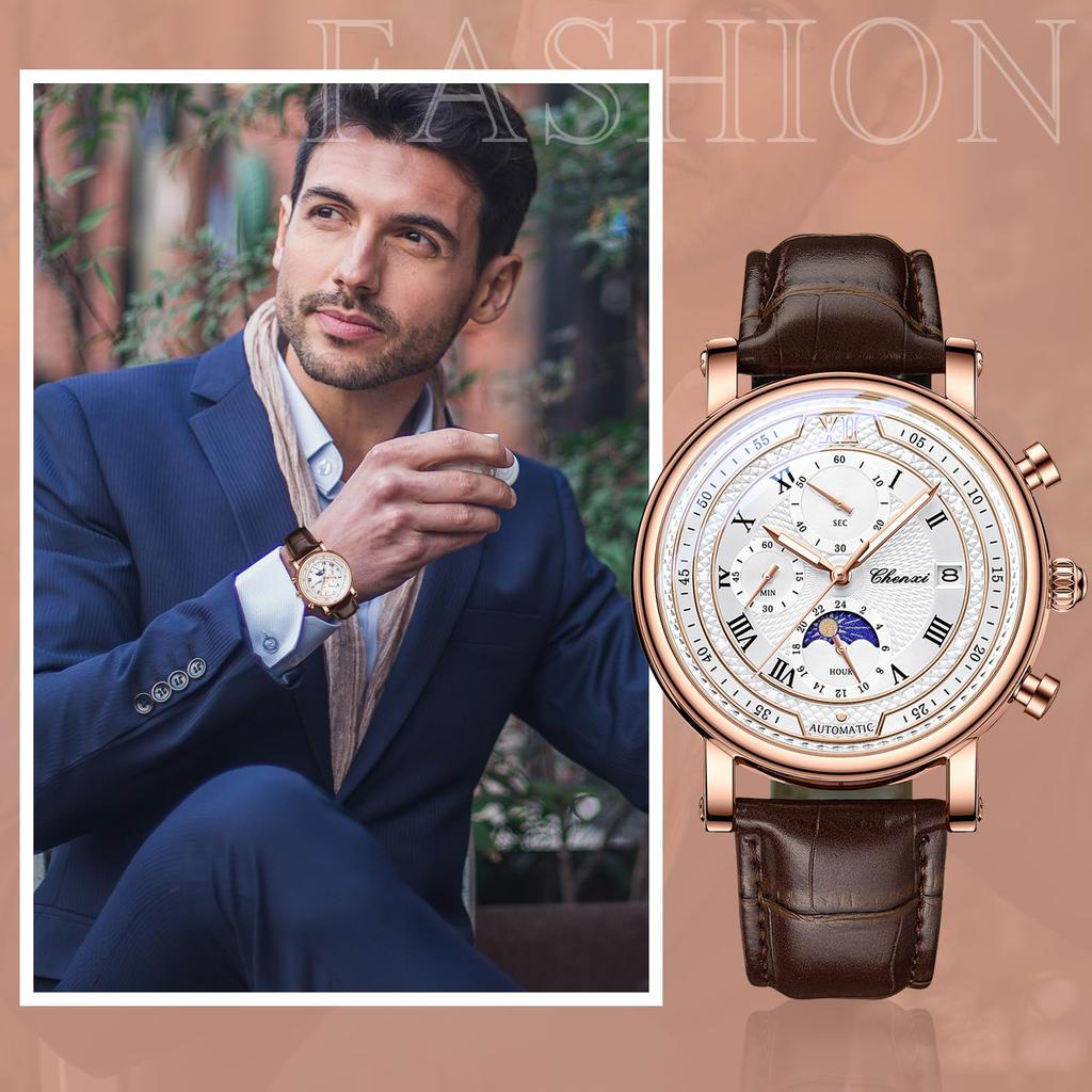 Leather Water Quartz Large Calendar White Black Silver Fashionable Gift for Birthday Men's Wristwatch, Strap, Three-Eye Design, Resistant, Luminous,