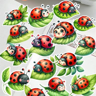 20pcs Self-made Watercolor Cartoon Ladybug Tree Leaves Scrapbooking Stickers /decorative /DIY Craft Photo Albums  Journaling
