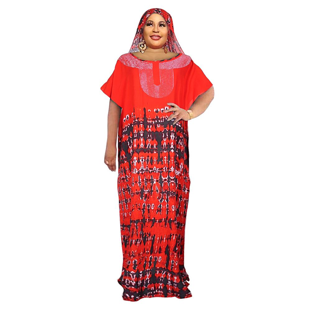 Color Block Chiffon Dress with Headscarf - Plus Size African Muslim Women's Long Robe
