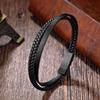 Minimalist Leather Cord Bracelet Men Stainless Steel Geometric Bangle Couple Jewelry Gift