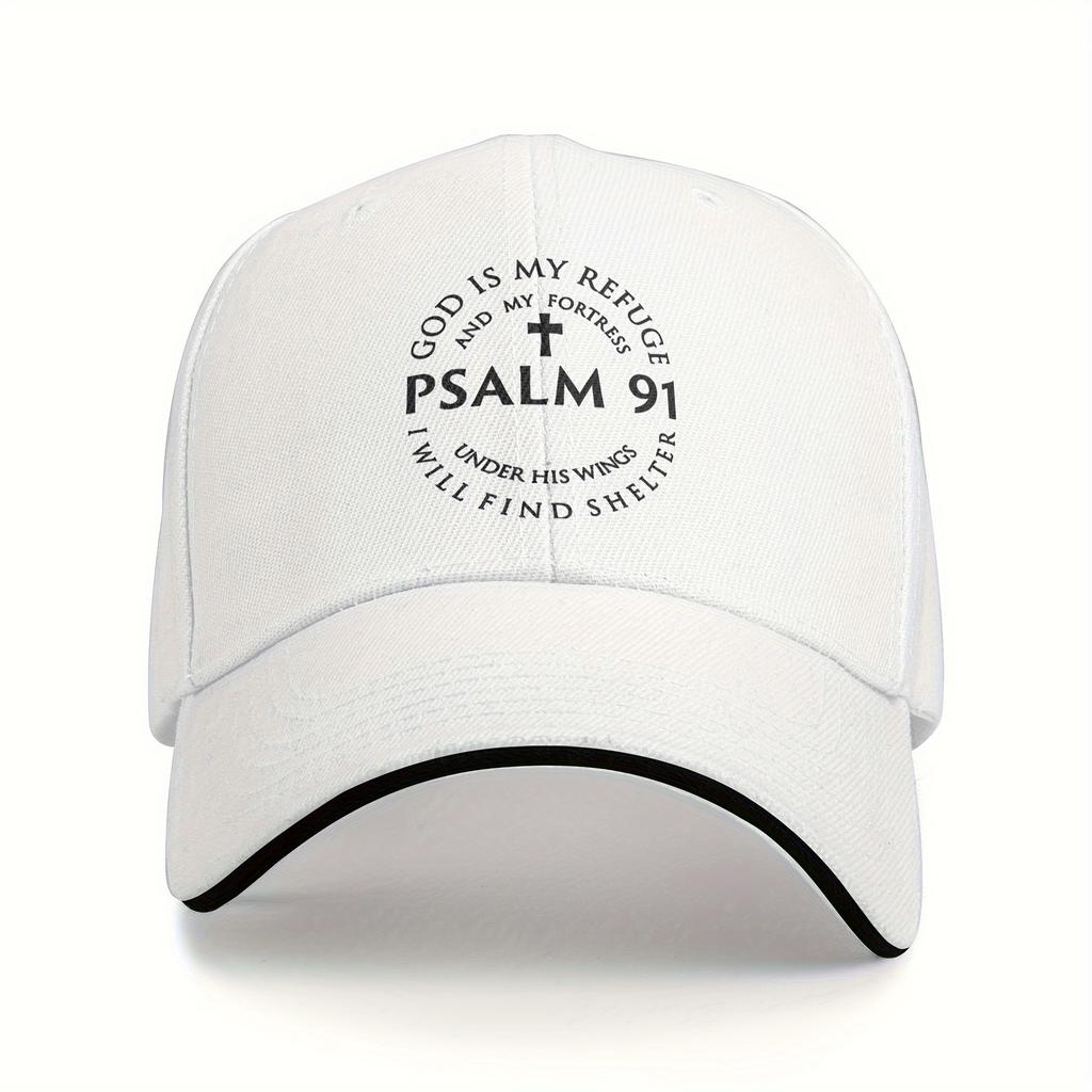 1Pc Adjustable Baseball Cap - Psalm 91 Scripture - Christian Religious Hat With, Adjustable Strap For Truck Drivers, Church, Eve