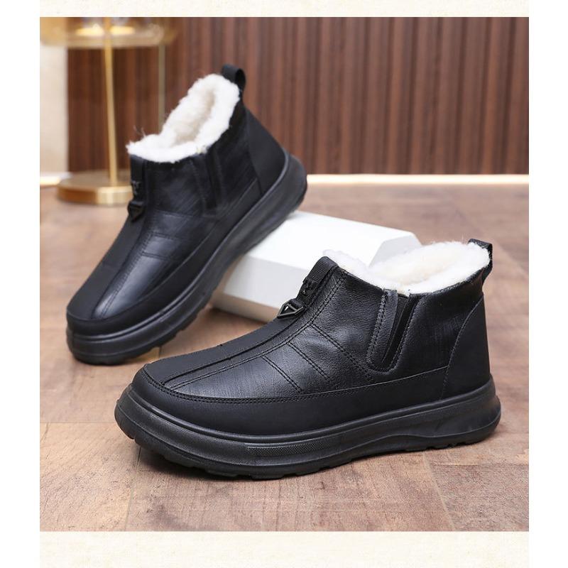 Herren Echte Schafsfell Winterstiefel, Wasserdichte Rutschfeste Schneeschuhe mit Shearling-Futter, Bequeme Slipper für Herren