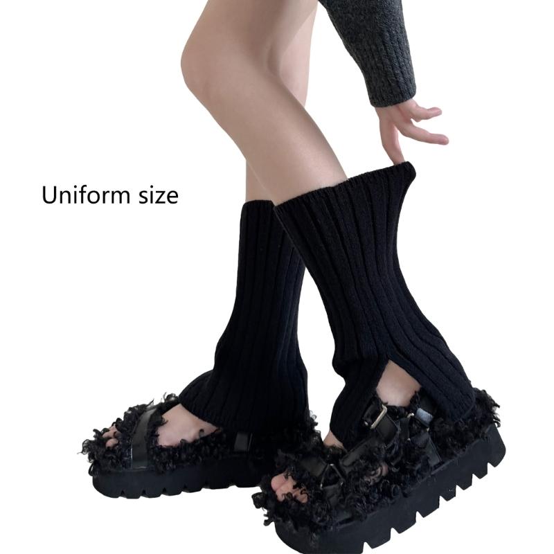 Women's Aesthetic Solid Color Leg Warmers with Side Split Ribbed Knit Boot Covers Footless Socks for Everyday Wear