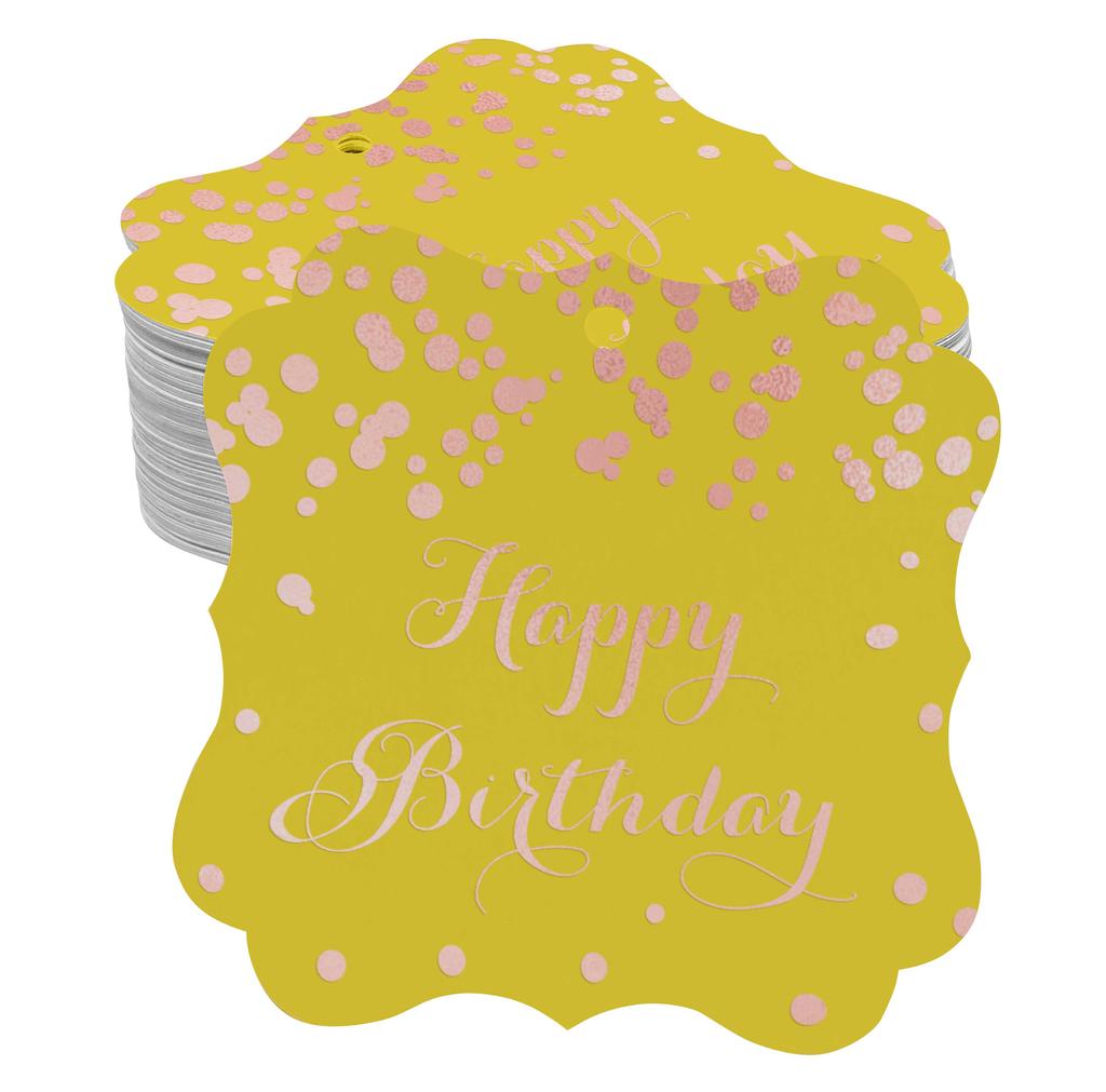 Inkdotpot Real Gold Foil Bracket Shape Paper Hang Tags Happy Birthday Favor Tags Pack Of