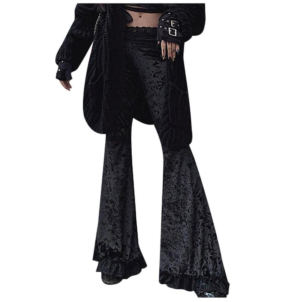 Women Fashion Pants Gothic Paneled Lace Wide-leg Pants Long Pants