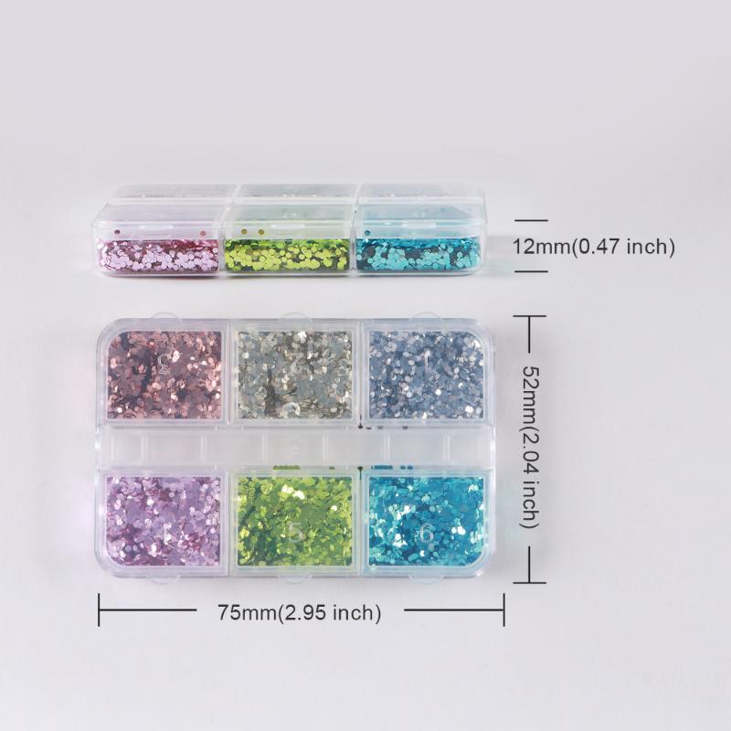 12 Grids Sparkling Mini Hexagon Nail Glitter Sequins DIY Shiny Manicure Decor for Party Festival Nail Makeup