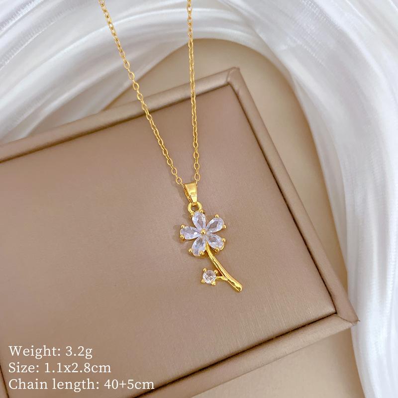 Copper Micro-Inlaid Necklace Women'S Copper Micro-Inlaid Real Gold Electroplating Simple And Exquisite Collarbone Chain Neck Chain