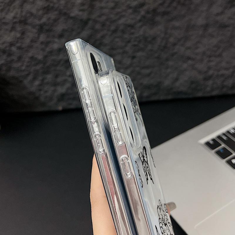 Black Butterfly Print Glitter Glossy Phone Case For Samsung S25 S24 FE S23 Ultra A56 A36 A55 A16 A15 TPU PC Hybrid Shockproof Slim Clear Bumper Cover