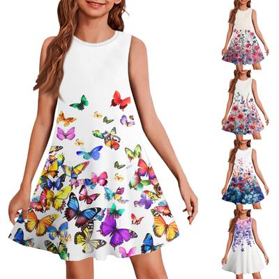 Girl Summer Dress Sleeveless Printed Color Casual Dress