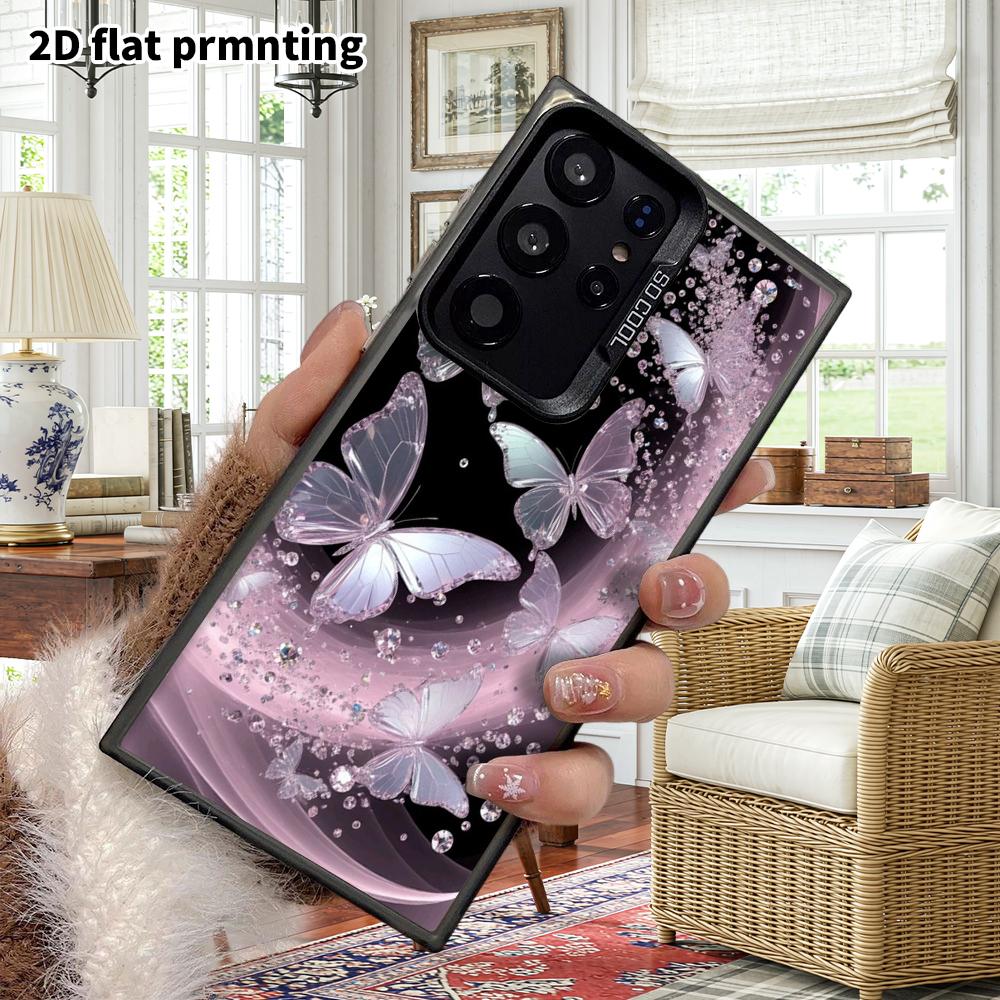 Phone Case: 2D Flat Samsung Galaxy A34 A35 M05 M06 S20 S22 S21 FE Plus 5G Protective Case, Couple Style, Black Base Crystal Butterfly, Christmas and H