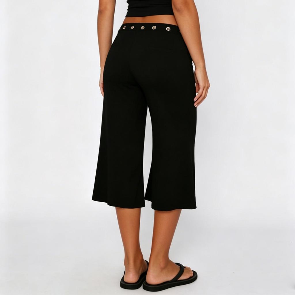 Women Slim Fit Flared Capri Pants Seven Quarter Length Casual Streetwear Sport Trousers with Waist Eyelet Detail