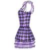 Halloween Costume, Resurrection Vampire Clown Costume, Purple Checkered Dress Cosplay Variable Clown Uniform