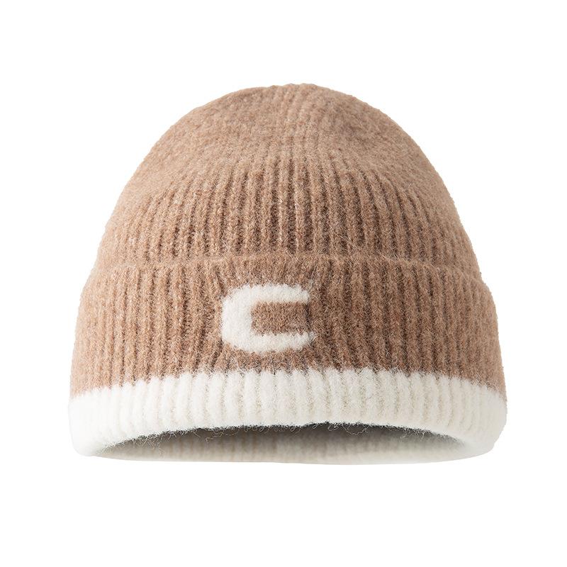 New color matching letter wool hat personalized men's and women's headgear hat autumn and winter warm face small trend wool knitted hat