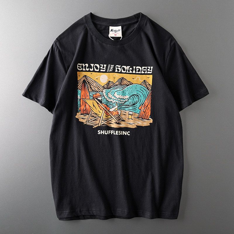 Fashion Brand Tail Single Cotton Short-Sleeved Export Men s T-shirt Black 2XL