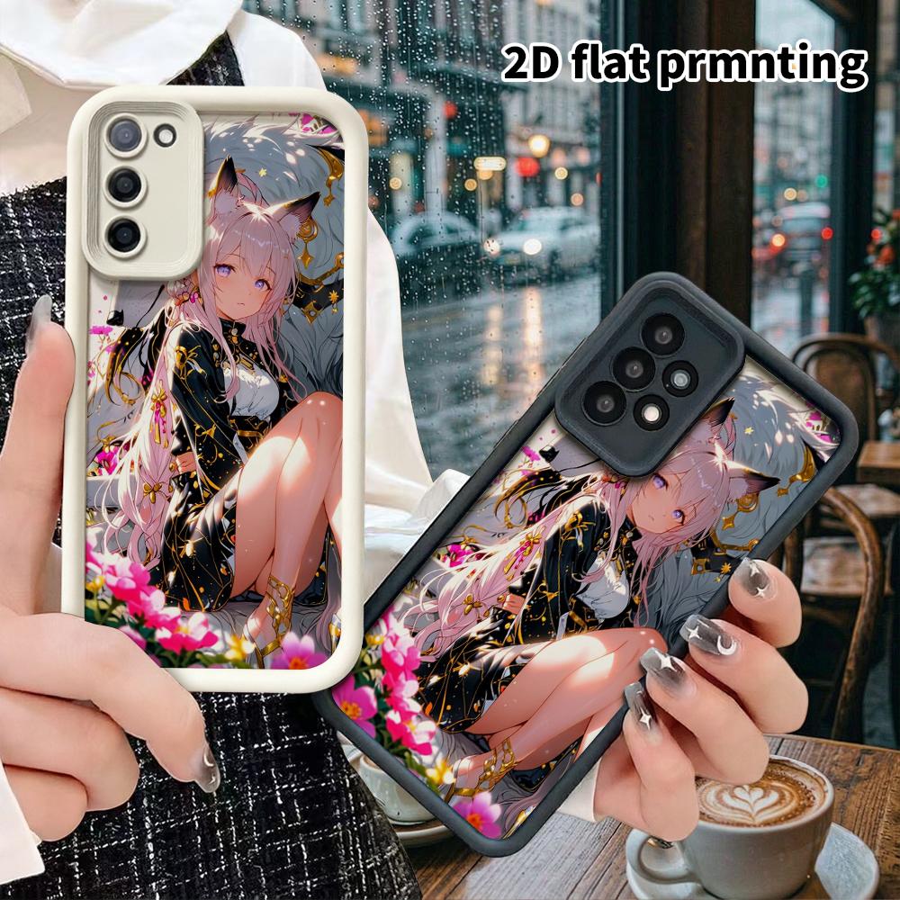 Phone Case: 2D Flat Samsung Galaxy A34 A35 M05 M06 S20 S22 S21 FE Plus 5G Tiered Protective Case, Girl with White Wolf, Christmas and Halloween Gift