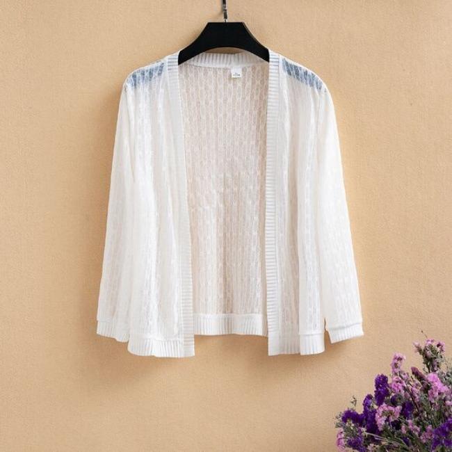 Summer Women's Short Lace Cardigan Thin Coat Shawl Plus Size Mesh Sunscreen Jacket