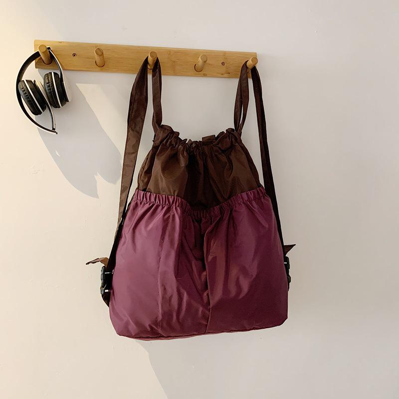 Korean Style Foldable Waterproof Polyester Drawstring Backpack - Large Capacity Shopping Bucket Bag