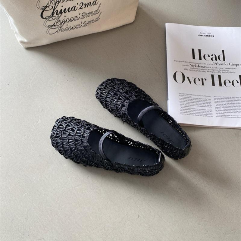

Retro woven fisherman shoes women s 2025 summer mesh hollow shallow mouth single shoes flat Mary Jane sandals with skirt 35