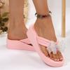Fashion Crystals Bowknot Pink Flip Flops Women 2025 Summer Lightweight Wedge Heels Slippers Woman Clip Toe Eva Thick Sole Sandals Female