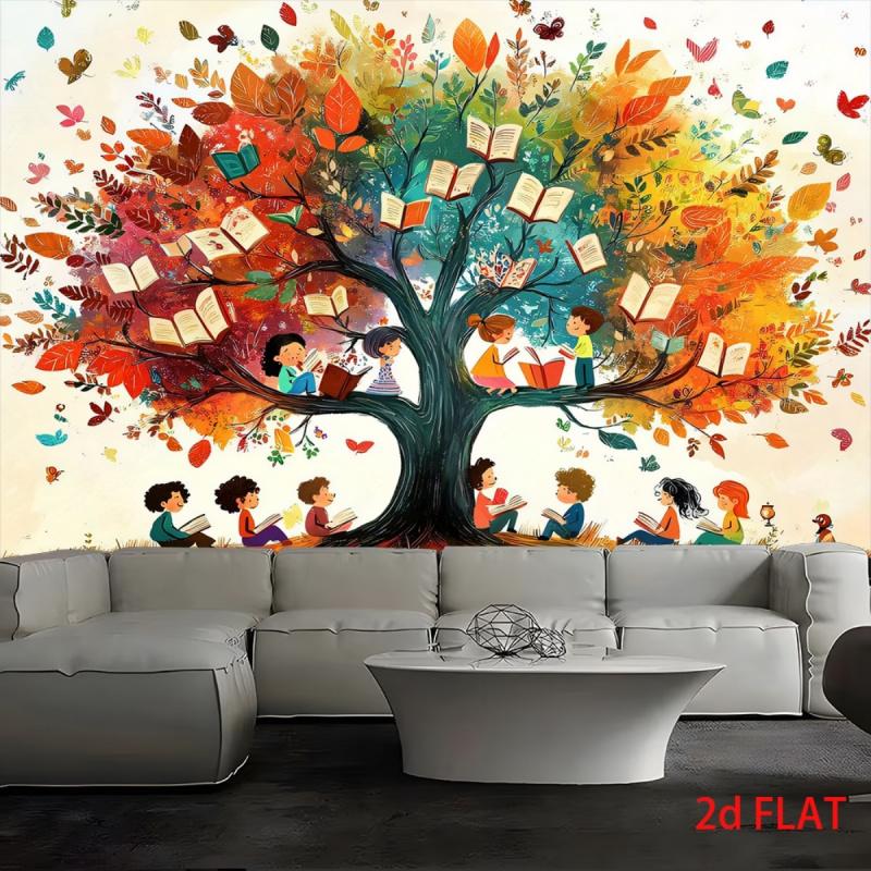 1pc, 2Dflat, Knowledge Tree Background Banner—Suitable for parties, graduations, birthdays, and indoor/outdoor decorations. (wsj