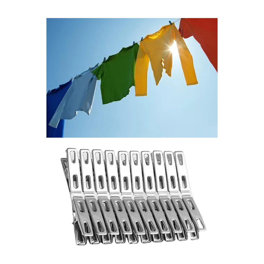 40Pcs Stainless Steel Clothes Clips Metal Laundry Pegs Strong Spring Towel Sock Clothespins Food Sealing Photos Hanger