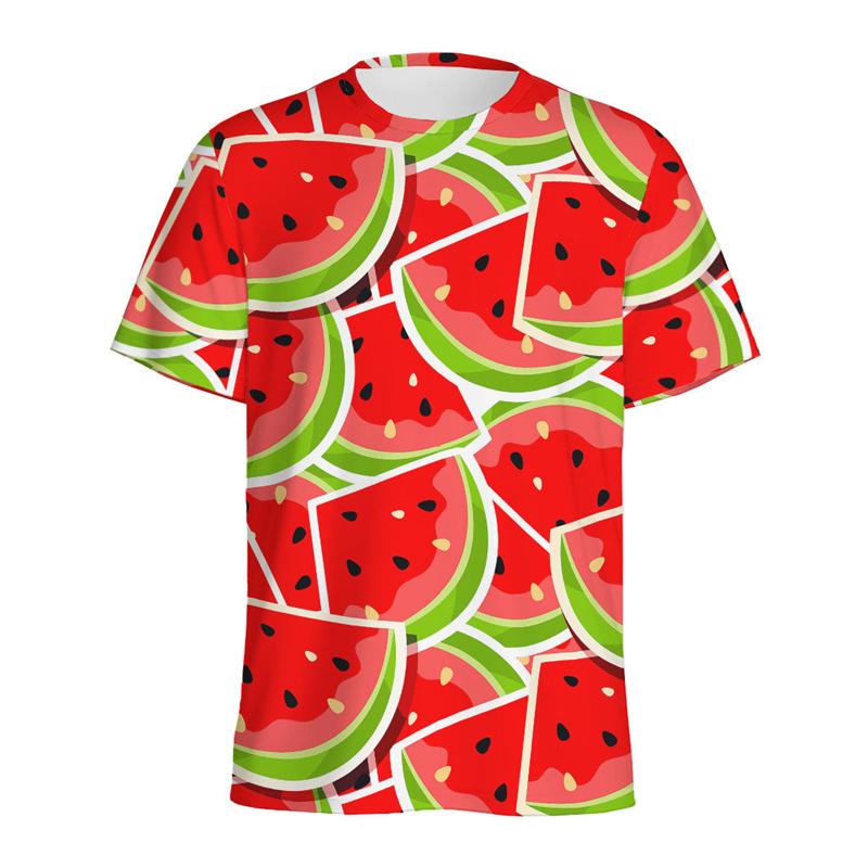 Summer Round Neck 3D Watermelon Pattern Print Top Fashionable Casual Short Sleeved Men's T-shirts