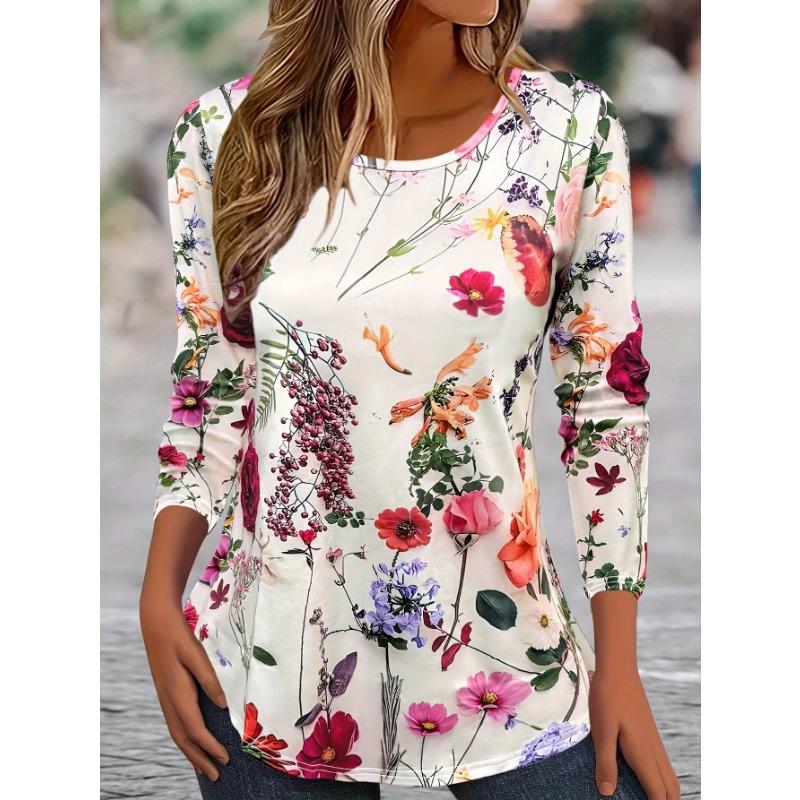 Vintage Leaves Floral 3D Print O-Neck Long Sleeve T-Shirt Fashion Women clothing Casual y2k clothes Harajuku Female clothing