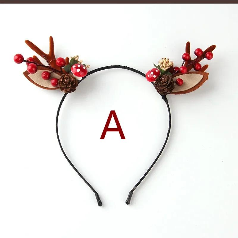 New Years Headband Elk Horn Pine Cone Christmas Headband Female Holiday Hair Accessories Cute Cat Ears Headdress