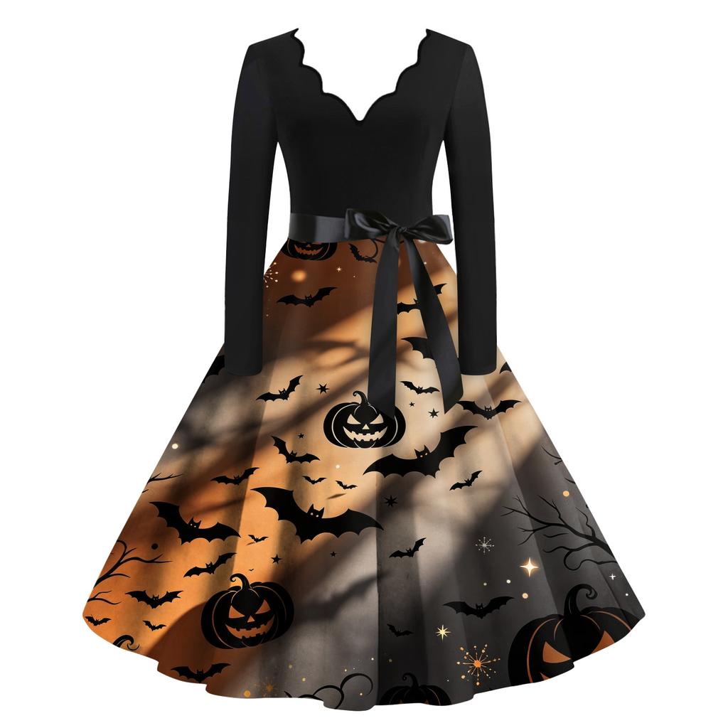 Women's Halloween Printed Maxi Dress for Party
