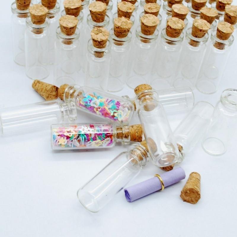 10pcs 1mL Mini Small Tiny Clear Cork Stopper Glass Bottles