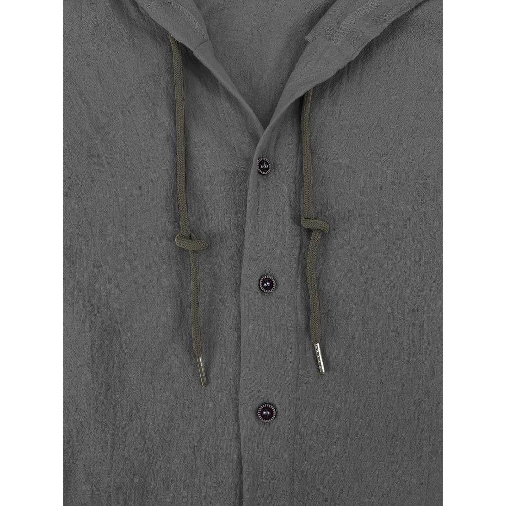 Spring and Summer Men's Hooded T-shirt Solid Color Cotton Linen Men's Casual Long Sleeved Top