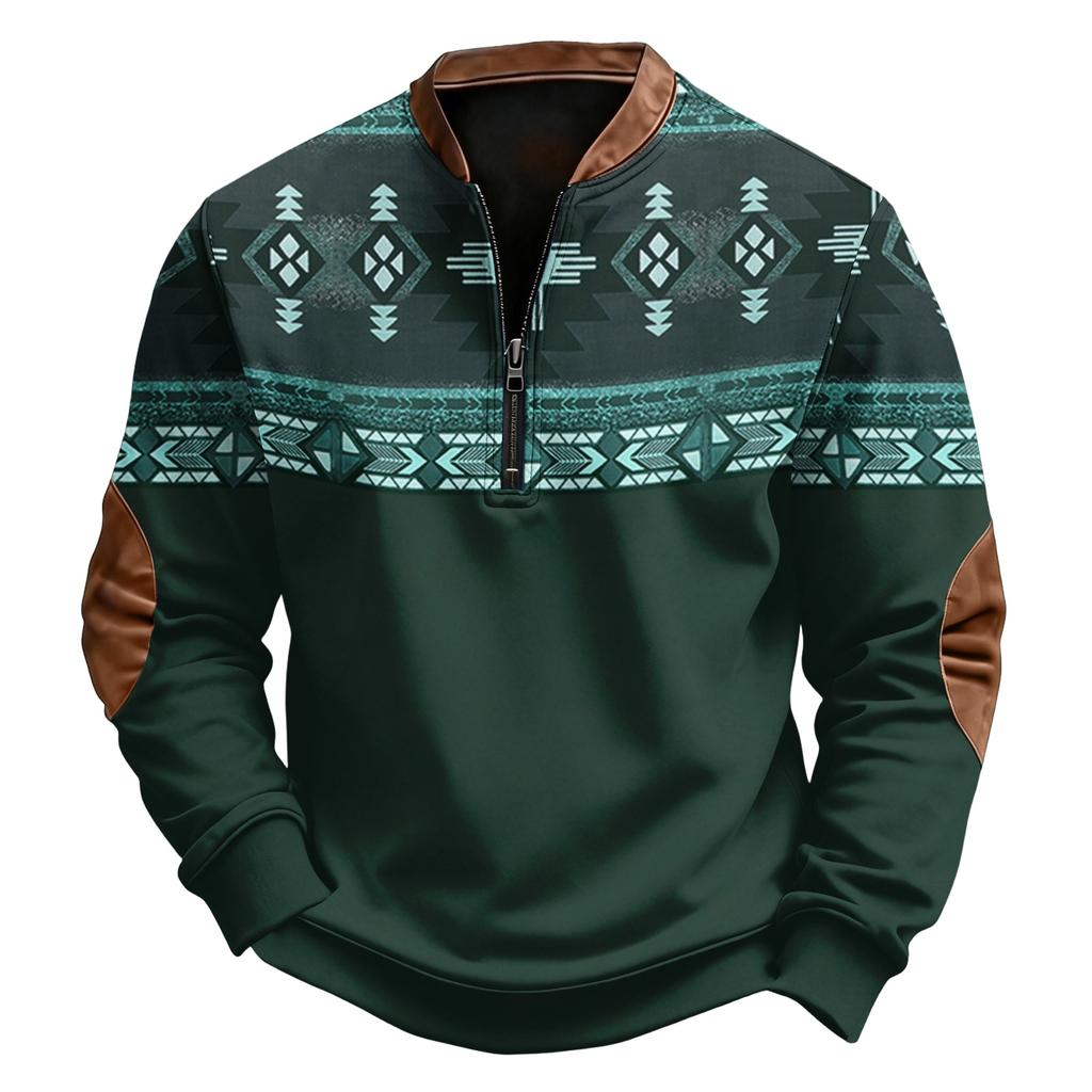 Men's Print Western Pullover Sweatshirt Pattern Long Sleeve Top