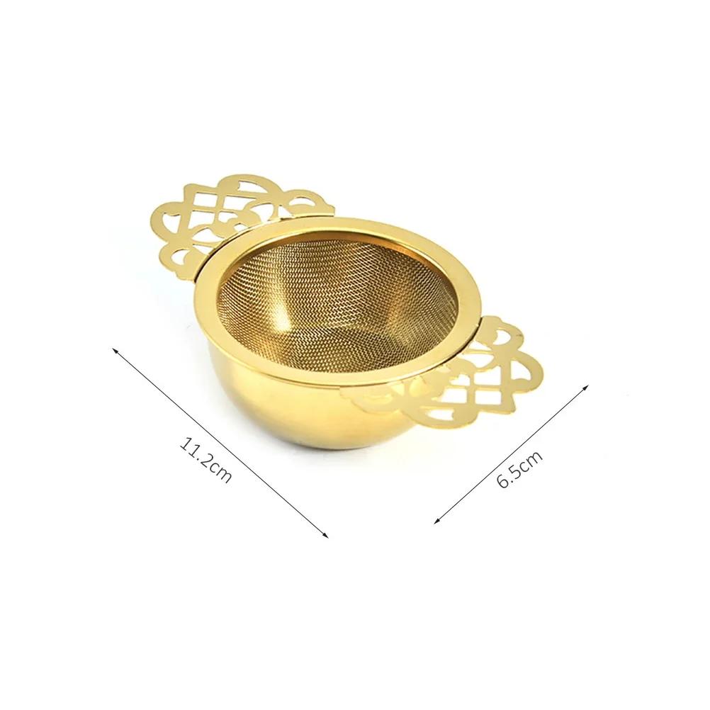 Double Ear With Drip Bowl Stainless Steel Loose Leaf Spice Infuser Filter Tea Strainer With Double Wing Handles