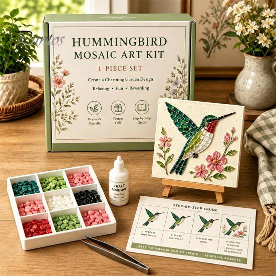 Handicraft Supplies for Home Sea Glass Mosaic Art Kit, Flower Insect DIY Unique Birthday Presents Her Craft Kit with Colorful Pieces Adults Beginners,
