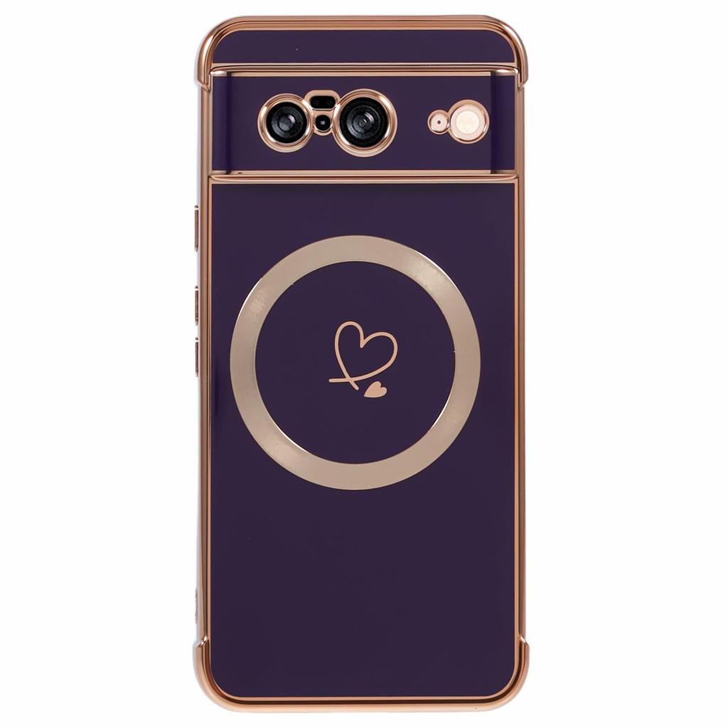 For Google Pixel 8 Magnetic Case Electroplated TPU Phone Cover Hollow Love Hearts