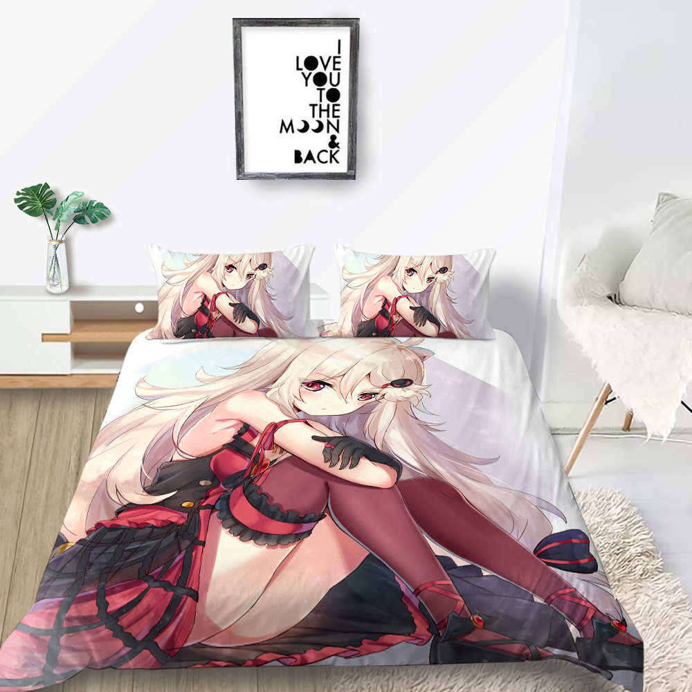 3D Animation Bishōjo Bedding Set, Curtilage Male Room Duvet Cover 2/3 Pieces, Anime Beautiful Woman DE135 * 200 Full Size Soft Home Decoration