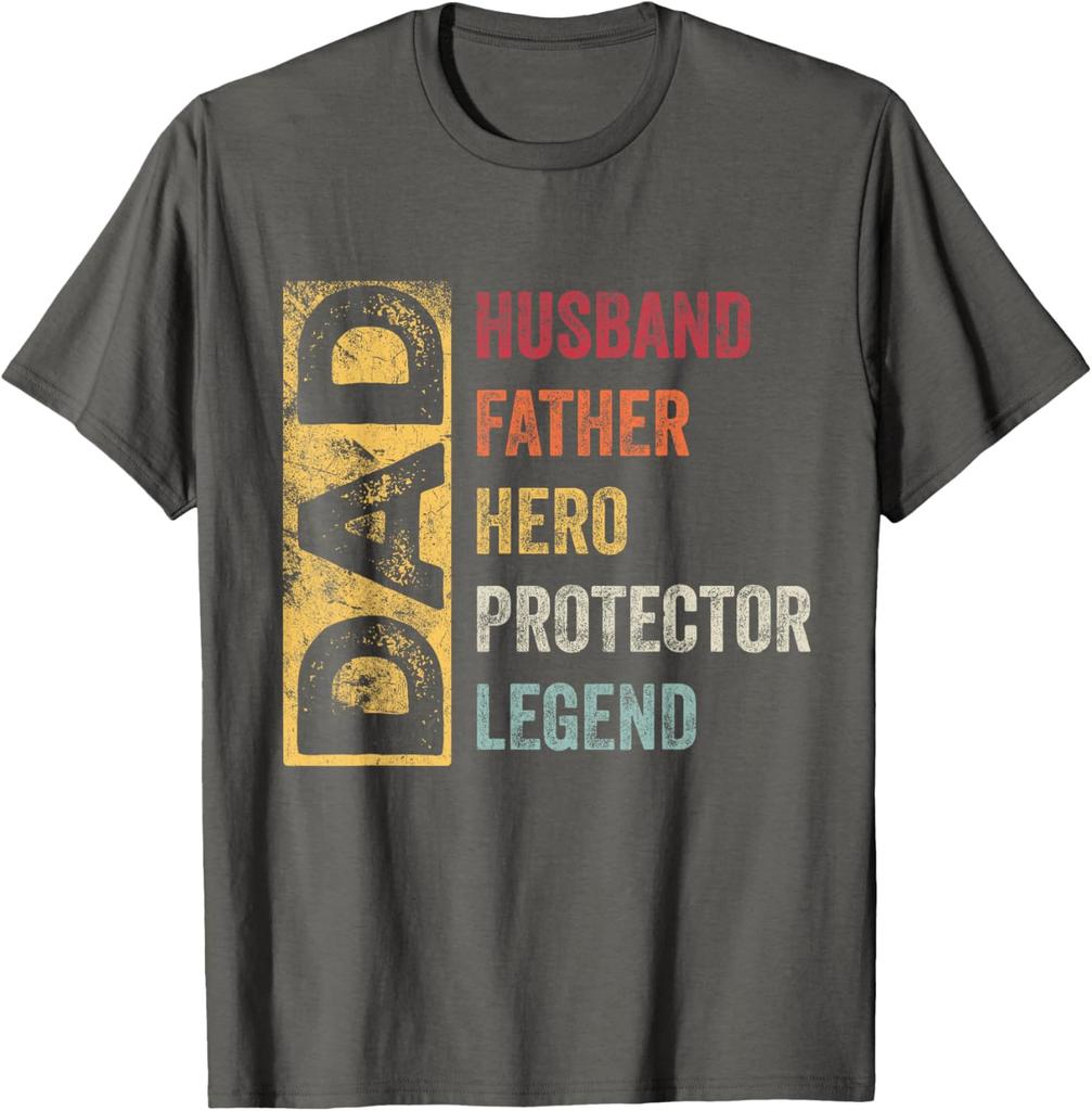Dad Husband Father Hero Protector Legend Retro Graphic TShirt Men Vintage Tee