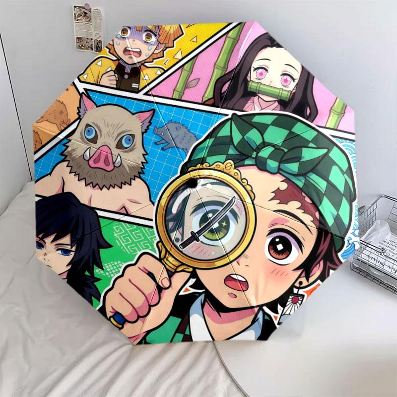 1 PC Automatic Folding Umbrella - Demon Slayer Kimetsu No Yaiba Pattern Portable Foldable Design With 8 Ribs Christmas Birthday Gifts