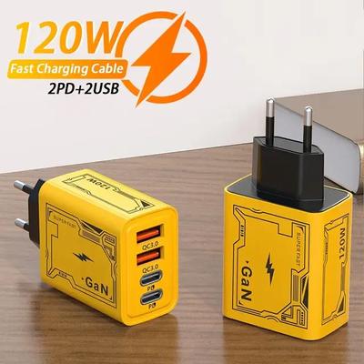 120W Fast Charger Typec Cable Ultra Quick Charge 4port Usb C Pd High Speed Phone Charger Adapter For Xiaomi Iphone Huawei