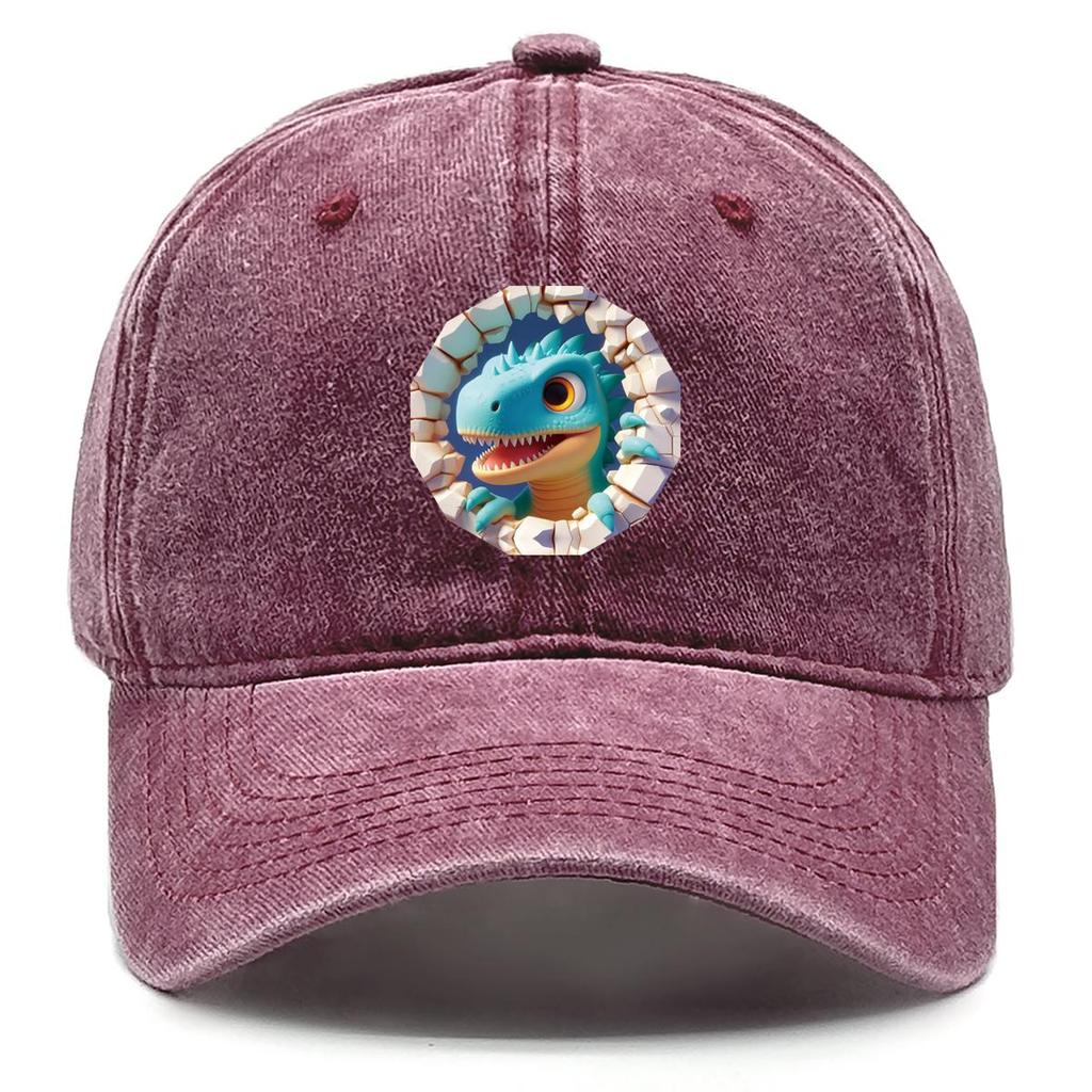 Cartoon Dinosaur Print Snapback Sun Hat, Animal Dad Hat Cozy Sun Protective Slouchy Vintage-Inspired Adjustable Baseball Cap