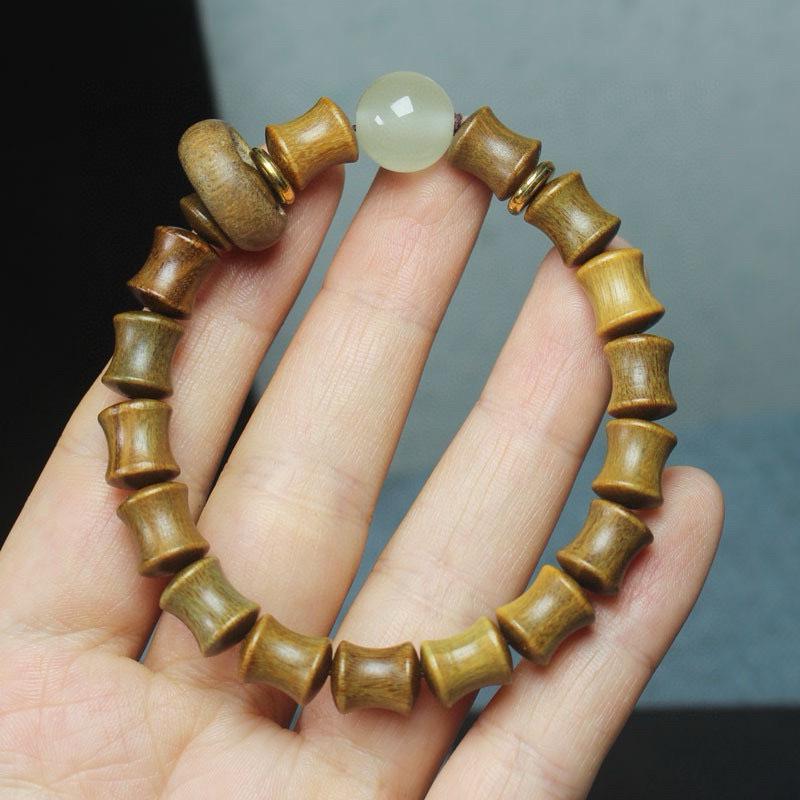 Green Sandalwood Buddhist Beads Bracelet - Single or Multi-Loop Options, Wenwan Wooden Crafts.