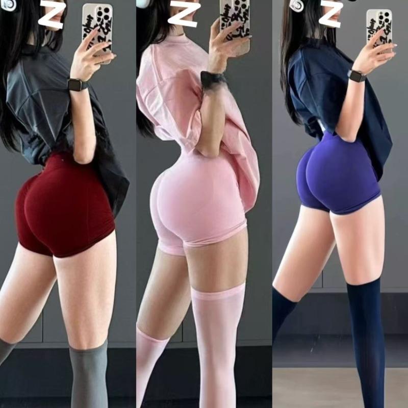 DF new color peach showing buttocks and lifting buttocks fitness high waist tight belly three-point shorts fitness shorts women's summer