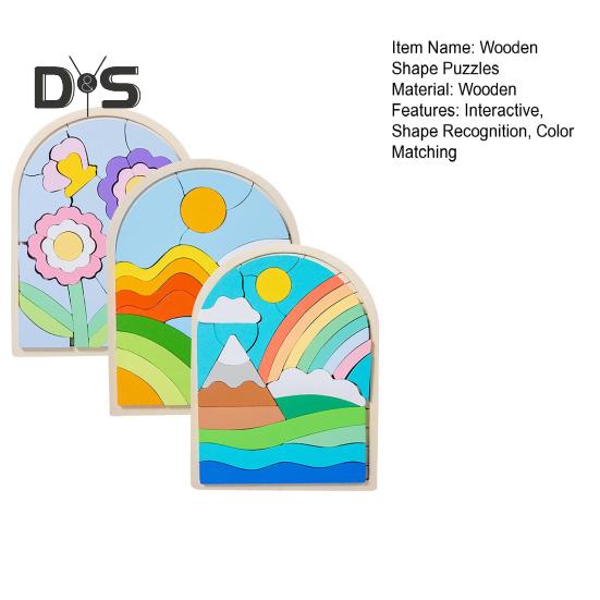 1 szt./3 szt. Zestaw puzzli z drewnianymi kształtami Motyw kwiatów, chmur, wschodu słońca Dopasowywanie kolorów Klocki poznawcze Rozwijanie umiejętności motorycznych Zabawka edukacyjna dla dzieci 3+ lat