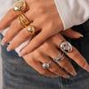 Three-piece set of metallic geometric oval beanie open ring niche jewelry