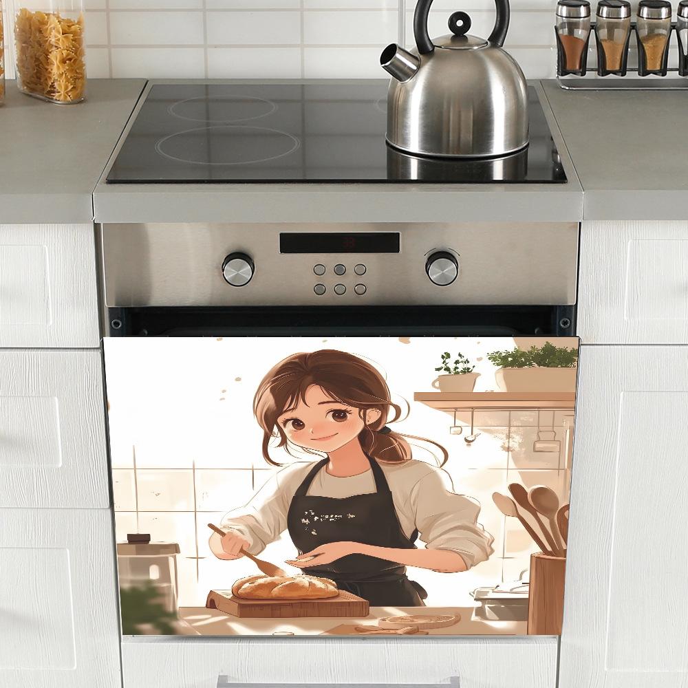 Baking Bread Girl Poster Kitchen Cabinets Stovetop Background Landscaping Decorative Wall Stickers