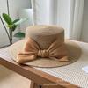 Hat Women's New Spring and Summer Straw Bow Straw Hat Versatile Flat Top Sunscreen Sun Hat Tide