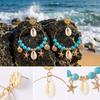 Aesthetic Turquoise Shell Dangle Earrings for Women Face-Framing Large Boho Hoops Photogenic Summer Vacation Jewelry Gift
